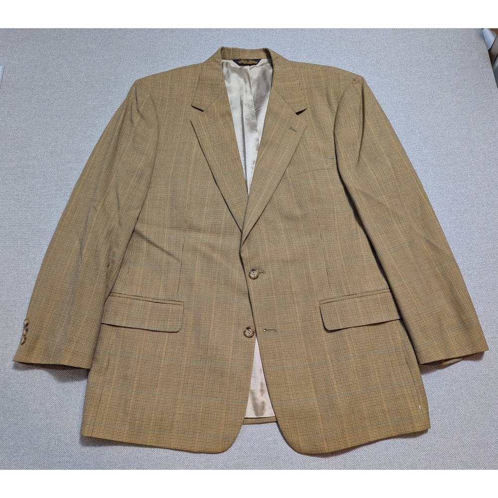 Brooks Brothers Men's Blazer 45R Tan Plaid 100% Wool Jacket Coat Made in USA
